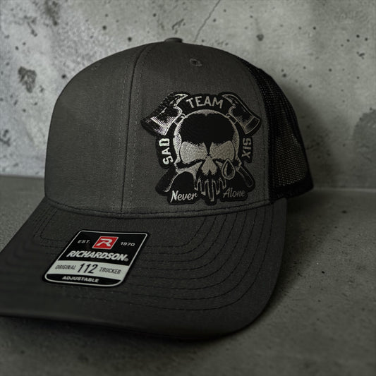 SadTeamSix “Never Alone” Snapback Trucker Hat -Black/Silver